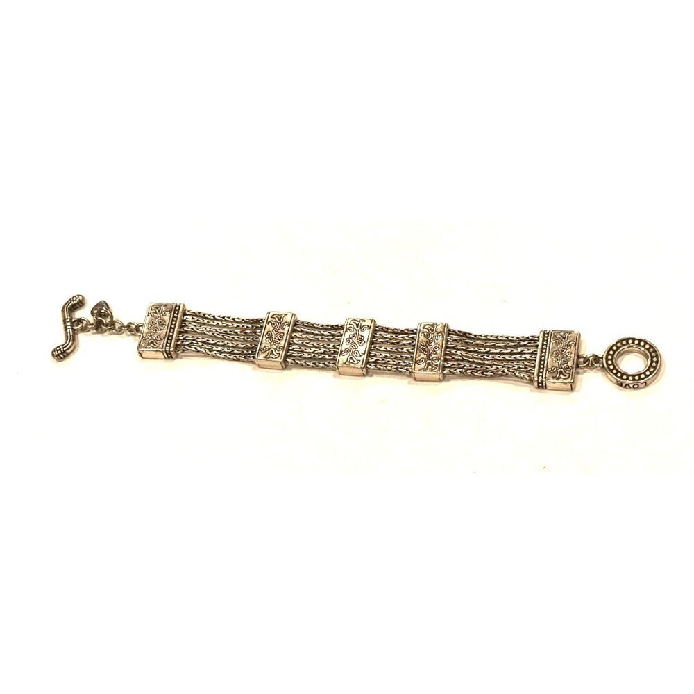 BRIGHTON MULTI CHAIN STATION HEARTS & FLOWERS TOGGLE BAR LOVE 7.5" BRACELET EU